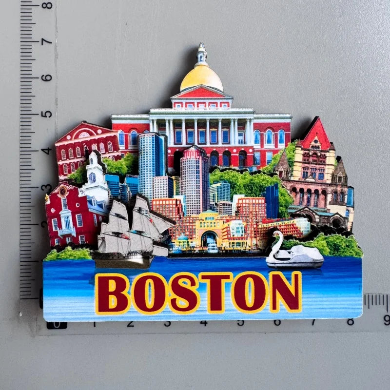 aimants réfrigérateur boston souvenirs multicolores buildings bateau homard bière drapeau américain