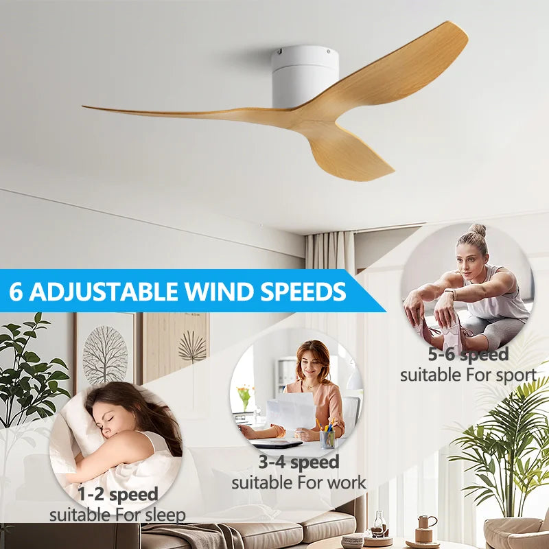 ventilateur blanc grain bois moderne 45 52 pouces télécommande silencieux