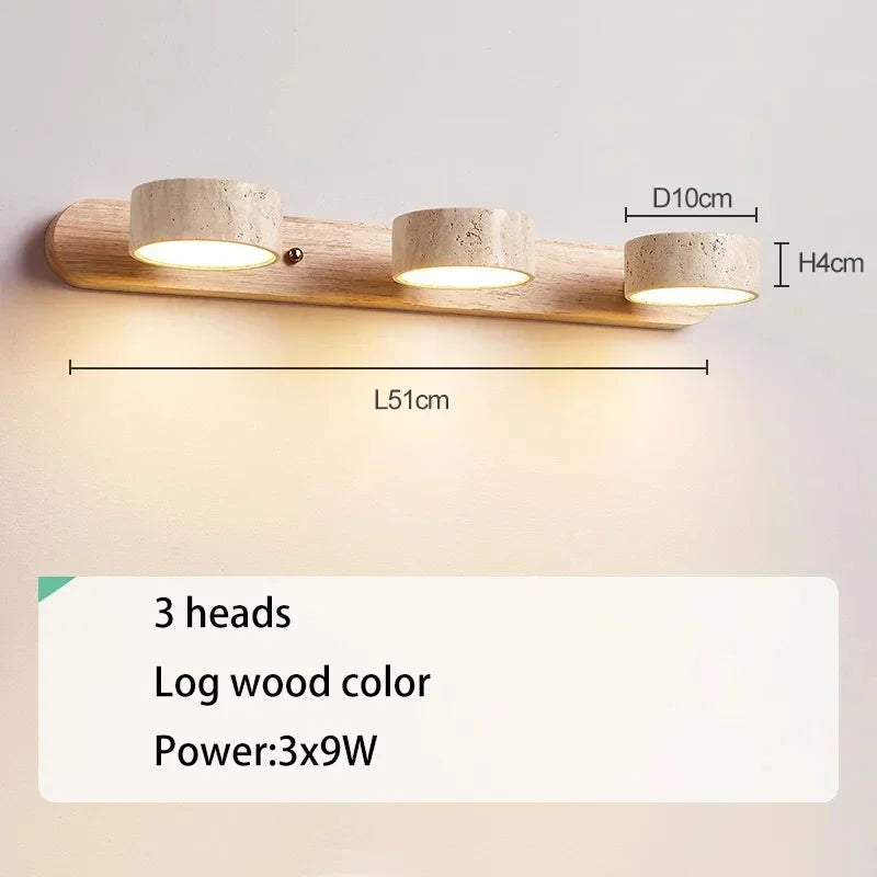 lampe murale moderne scandinave bois naturel texture bois finition bétonnée interrupteur chaîne LED 9W