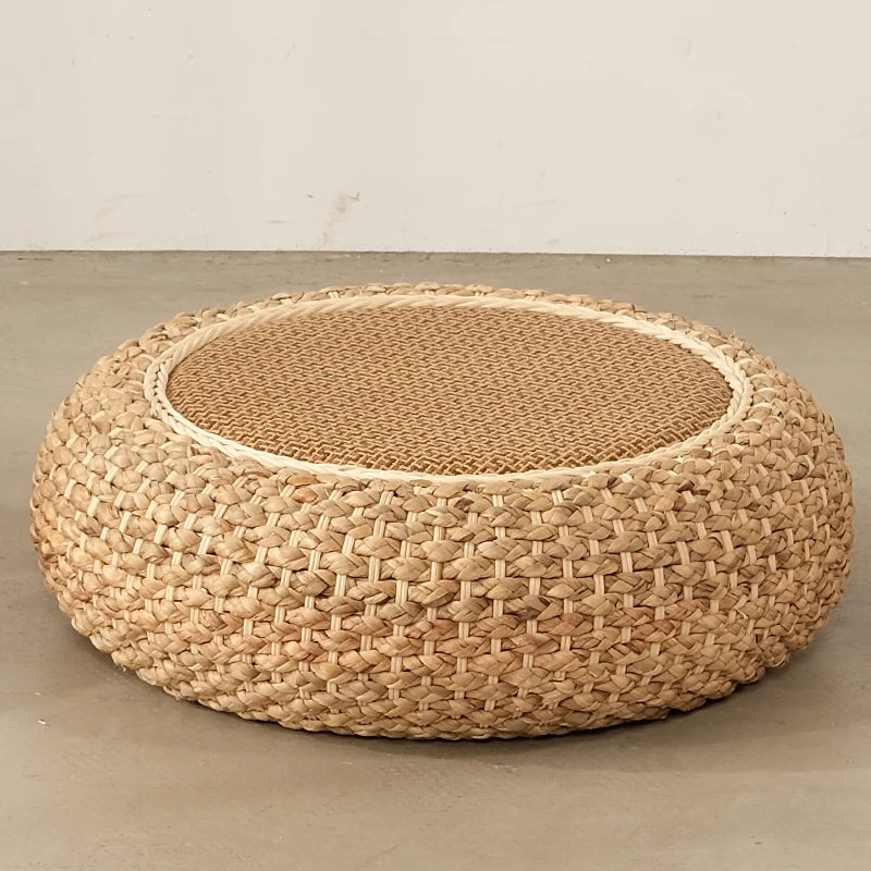 coussin sol rond tissé main paille mousse pu anti décubitus opaque rustique beige brunclair