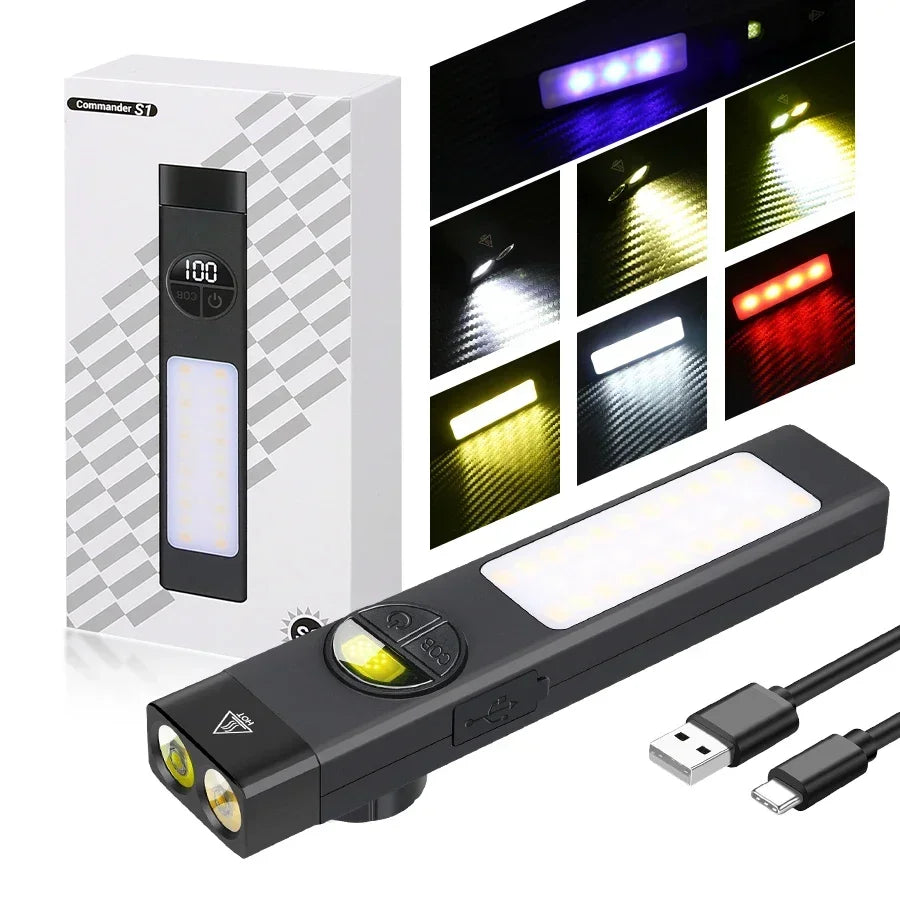 lampe torche multifonction vert moderne clips magnétiques rechargeable usb étanche camping randonnée