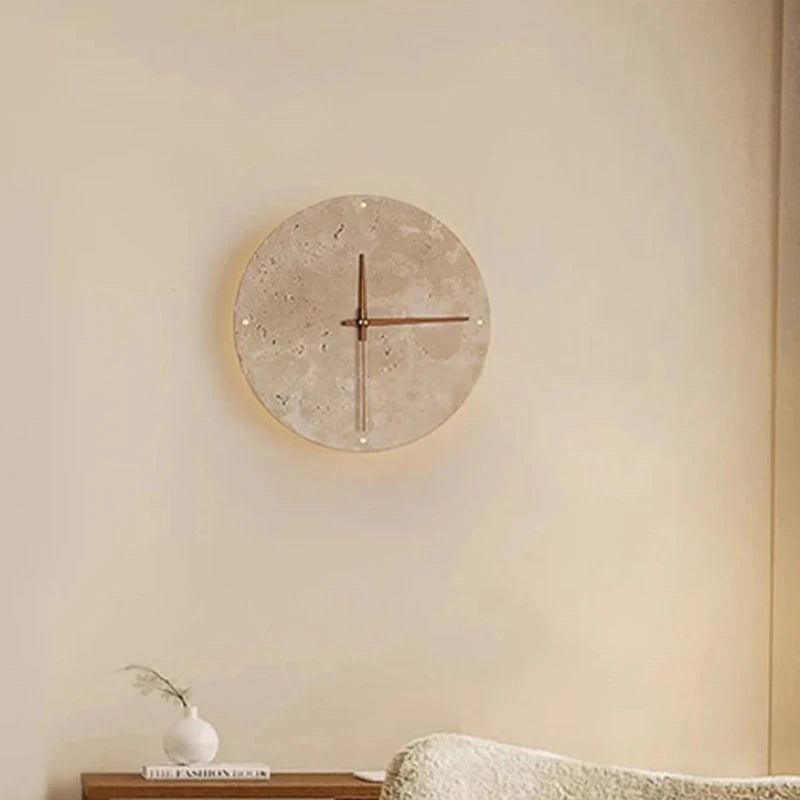 horloge murale pierre texturée minimaliste éclairage salle manger contemporaine fixée mur LED tricolore
