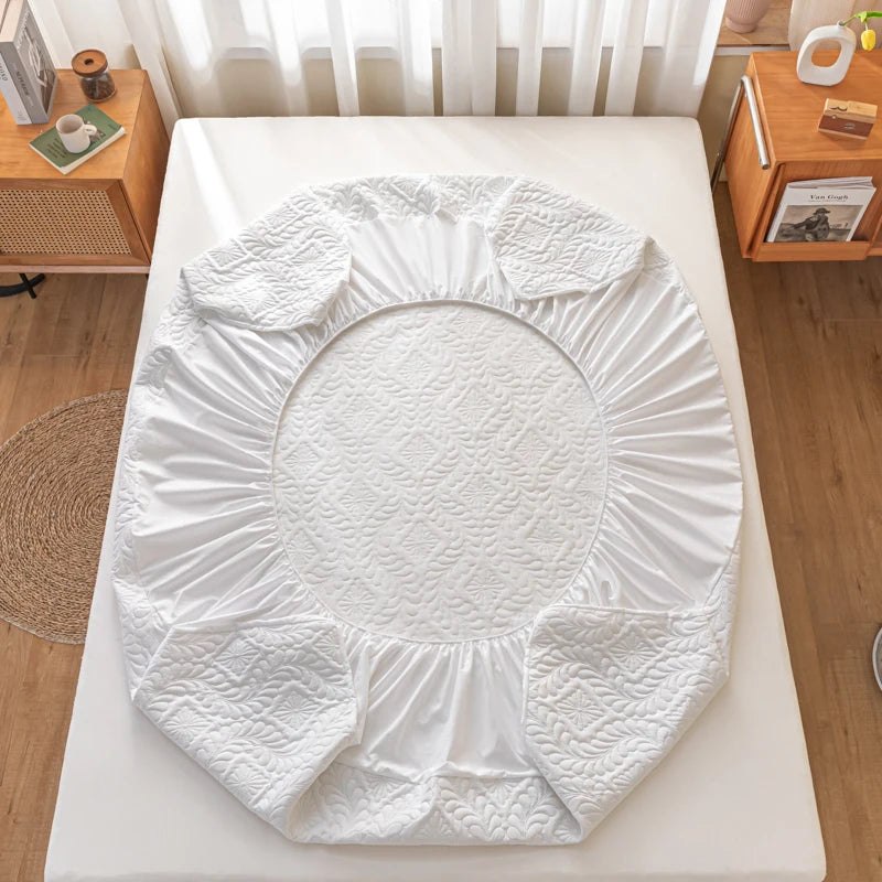 protège matelas blanc motif géométrique moderne étanche élastiques 150x200cm imperméable