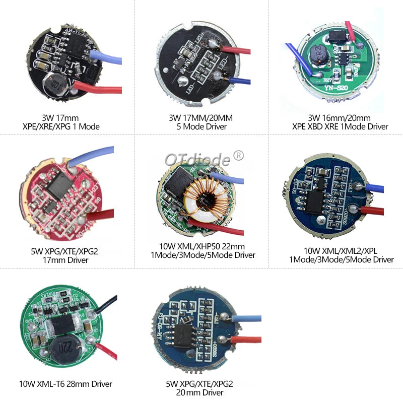 circuit intégré led 3w 5w 10w vert bleu noir 17mm 20mm 22mm 1mode 5modes