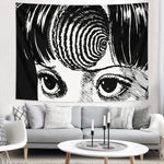 tapisserie murale motif yeux stylisés noir blanc moderne rectangle chambre