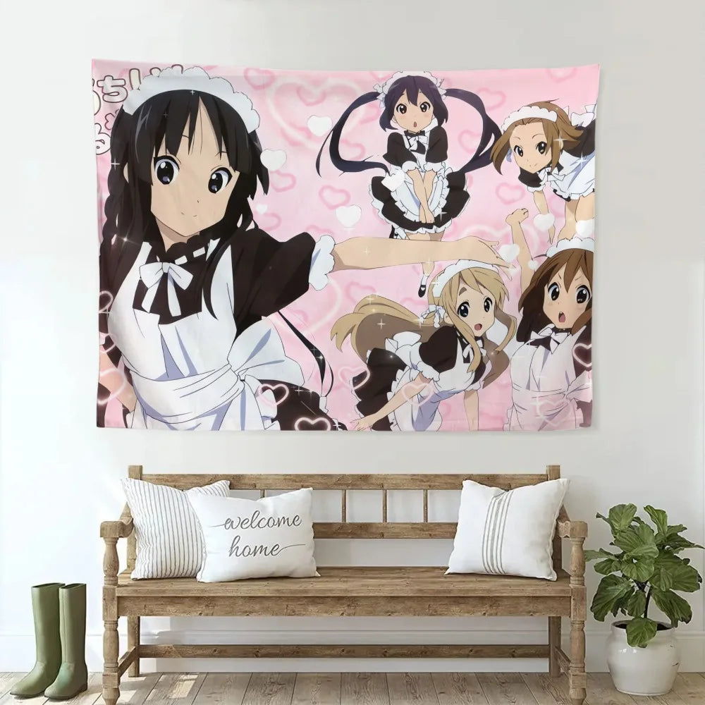 tapisserie murale japonaise anime moderne servantes motifs floraux rose noir blanc polyester grande chambre