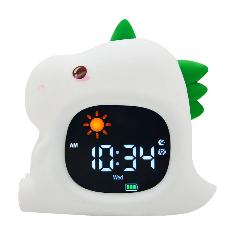 horloge d'alarme enfant licorne rose feuilles LED adhésif boutons réglage USB recharge