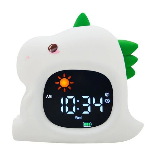 horloge d'alarme enfant licorne rose feuilles LED adhésif boutons réglage USB recharge