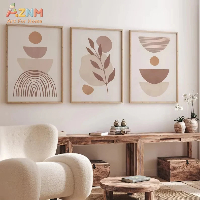 affiches art abstrait géométrique moderne minimaliste toile sans cadre beige marron gris contemporain decoration