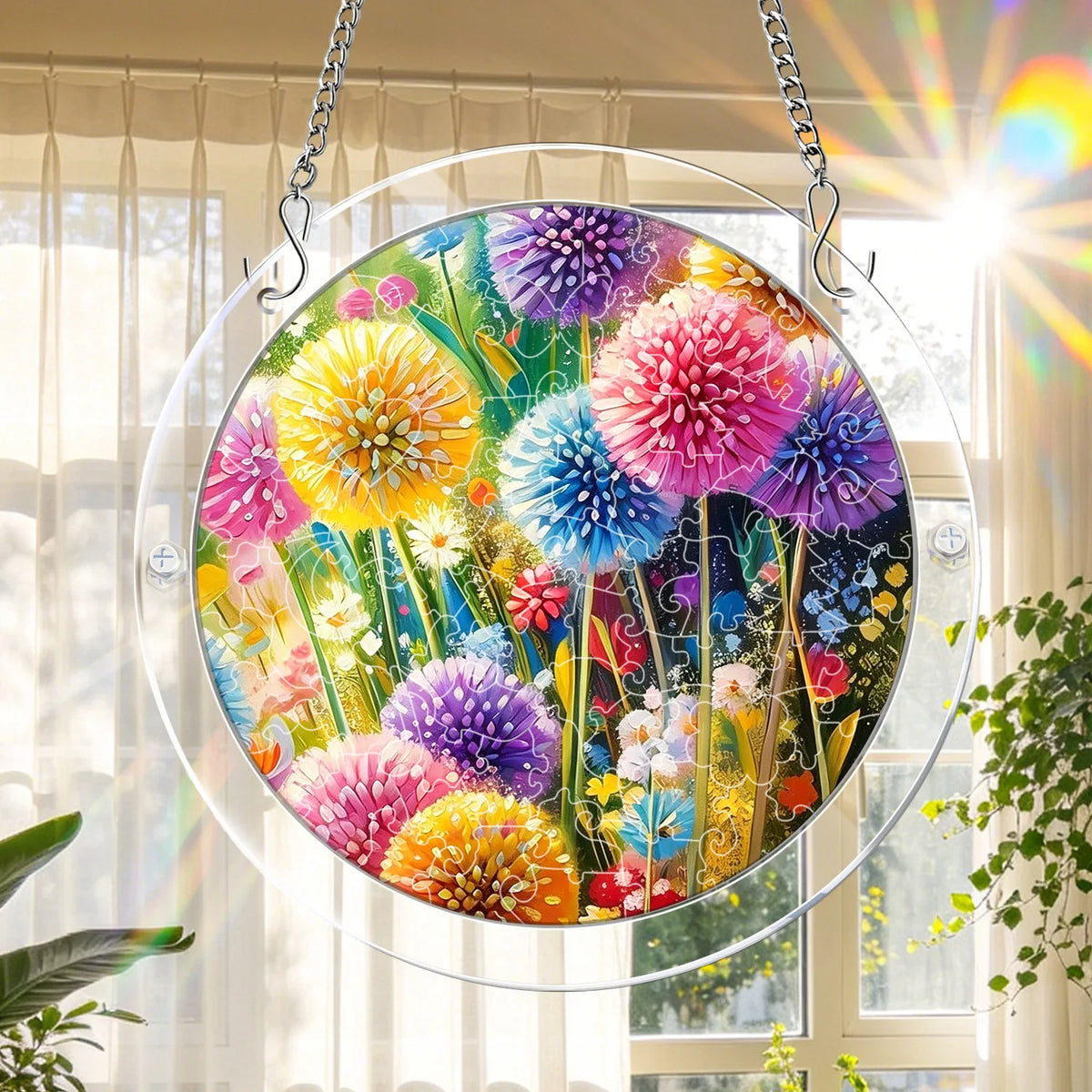 puzzle circulaire multicolore fleurs art floral clips métalliquesintérieur décoration suspendue motifs floraux