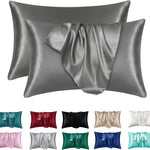 taies d'oreiller satinées polyester élégantes beige fixées cheveux peau respectueuses paires incluses