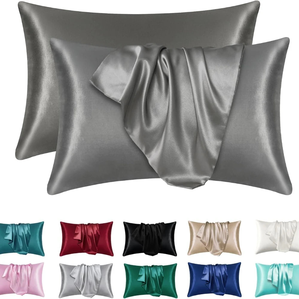 taies d'oreiller satinées polyester élégantes beige fixées cheveux peau respectueuses paires incluses