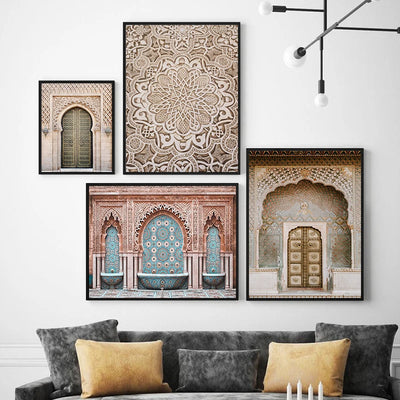 Affiche murale arc marocain violet boho chic salon