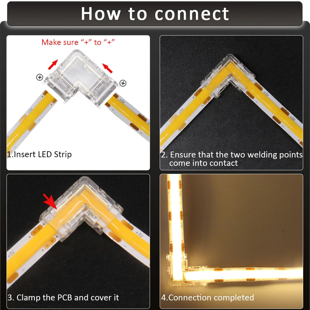 connecteurs led rubans flexible transparent clips rgb cct cob 5v 12v ul rohs