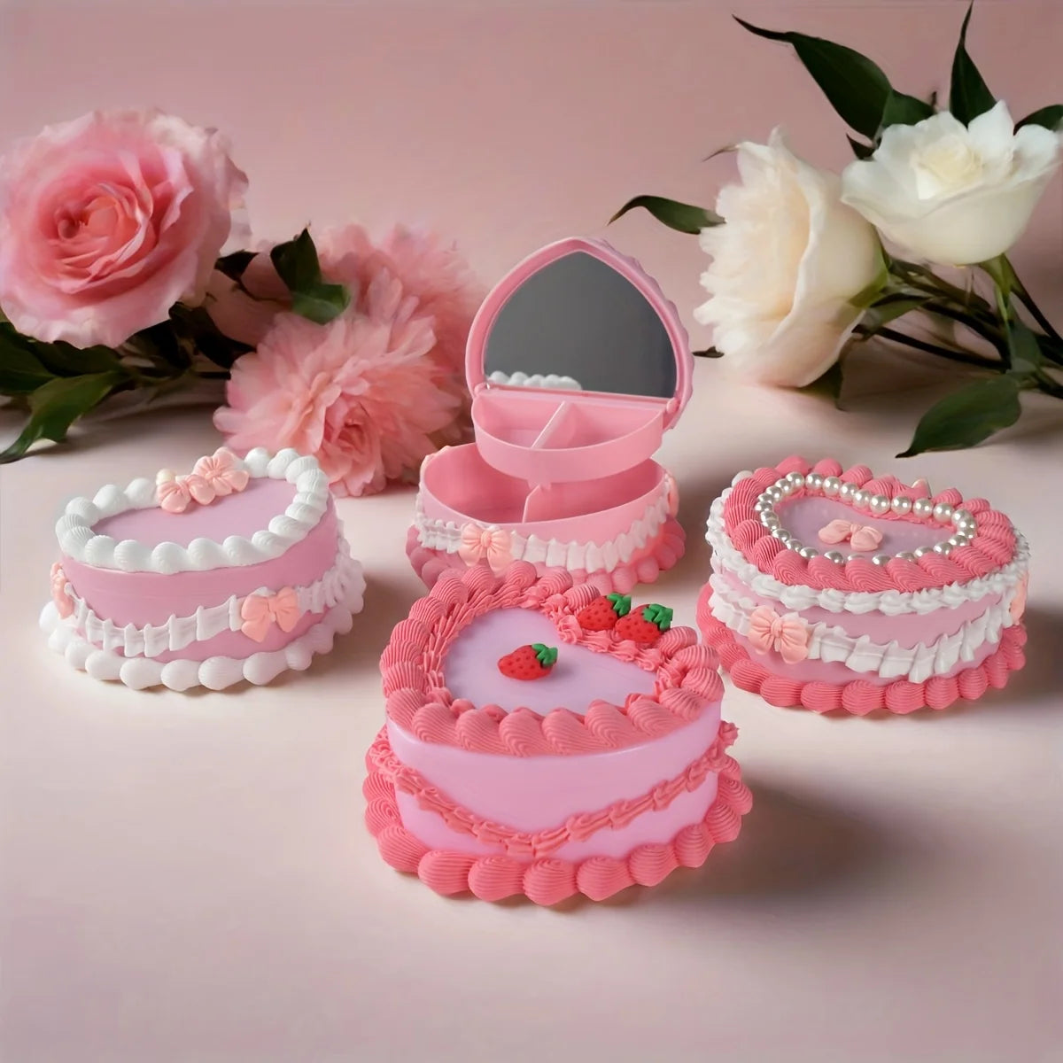 boîte bijoux forme cœur rose romantique anniversaire valentin noël mariage
