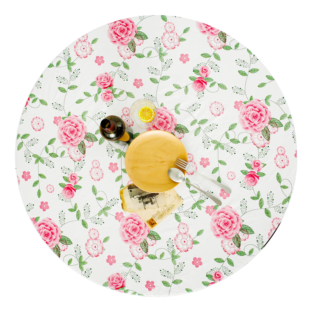 nappe ronde vinyle imperméable motif floral classique noël table decoration vert blanc rose