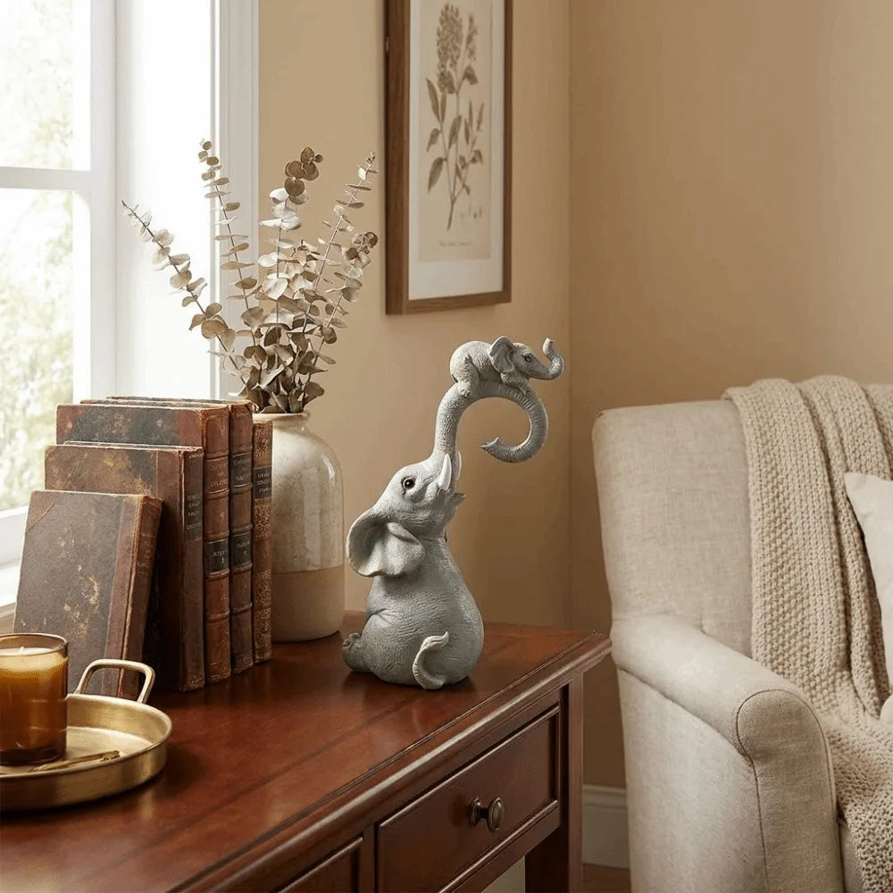 statue éléphant résine ornements décoration intérieure animée famille éléphants gris doré texturée