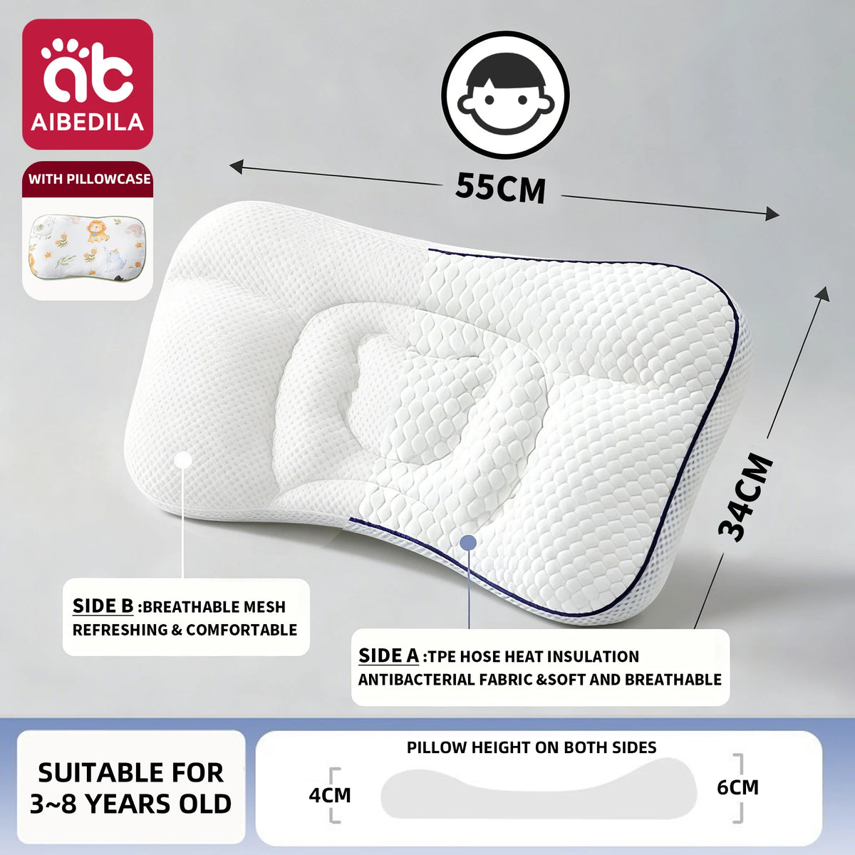coussin bébé blanc bleu coton polyester dessin animé motifs géométriques contour arrondi ergonomique quatre