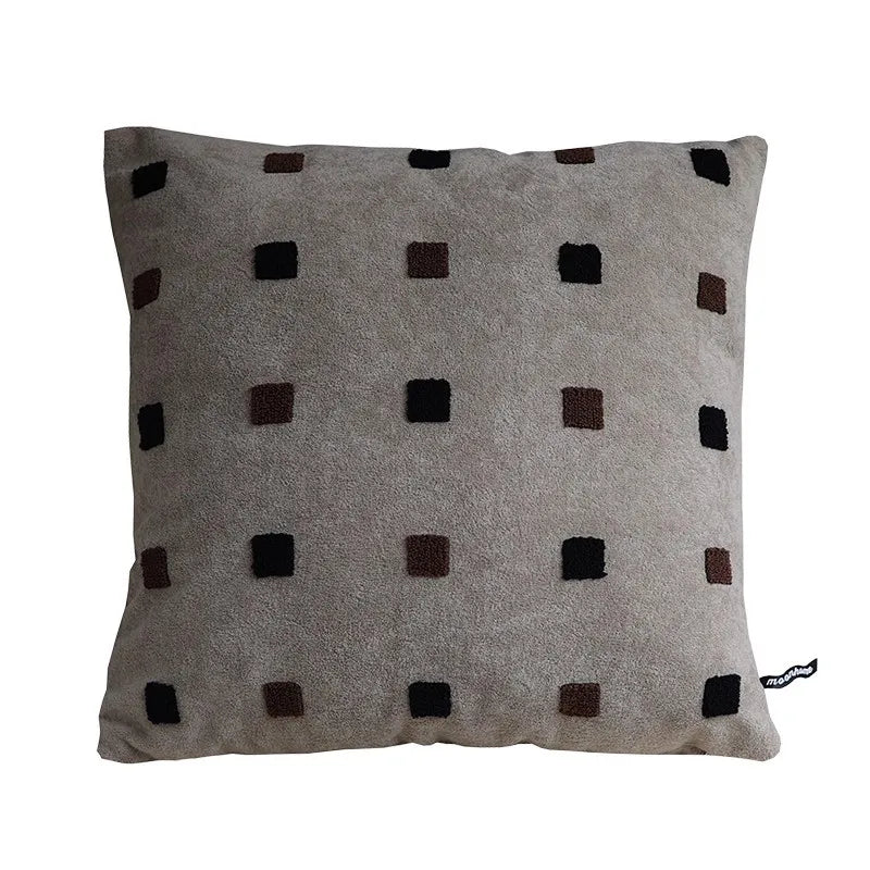 taies d'oreiller modernes beige brodées points blancs coton polyester 45x45cm