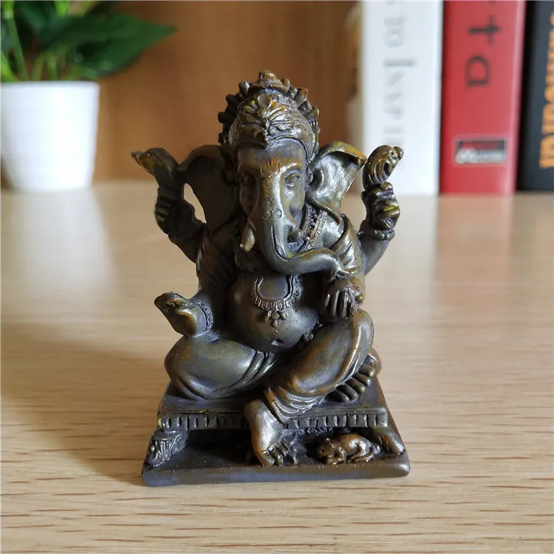 statue ganesha vert résine artisanale bouddhiste éléphant décor maison fengshui porte bonheur bronzé sculpté