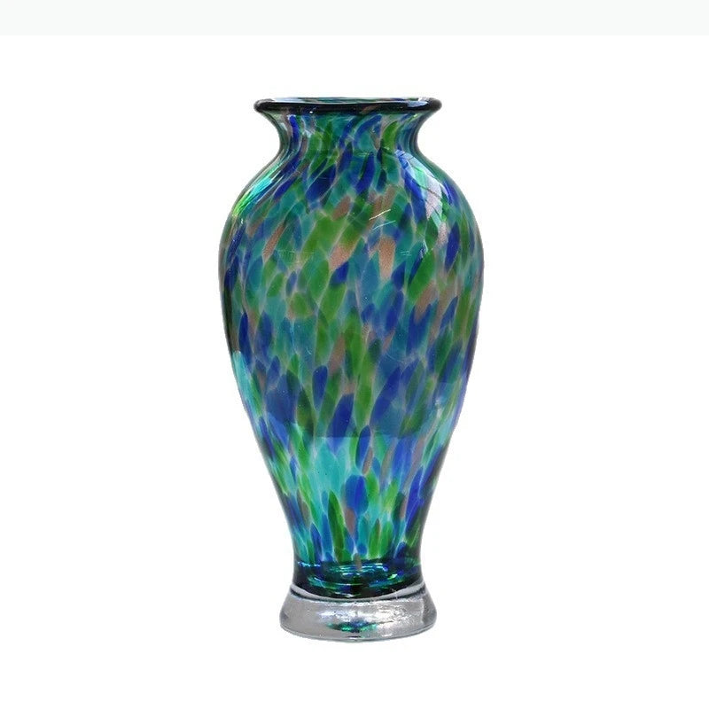 vase translucide motifs bulles couleur bleu vert tulipes décoration table artisanal moderne