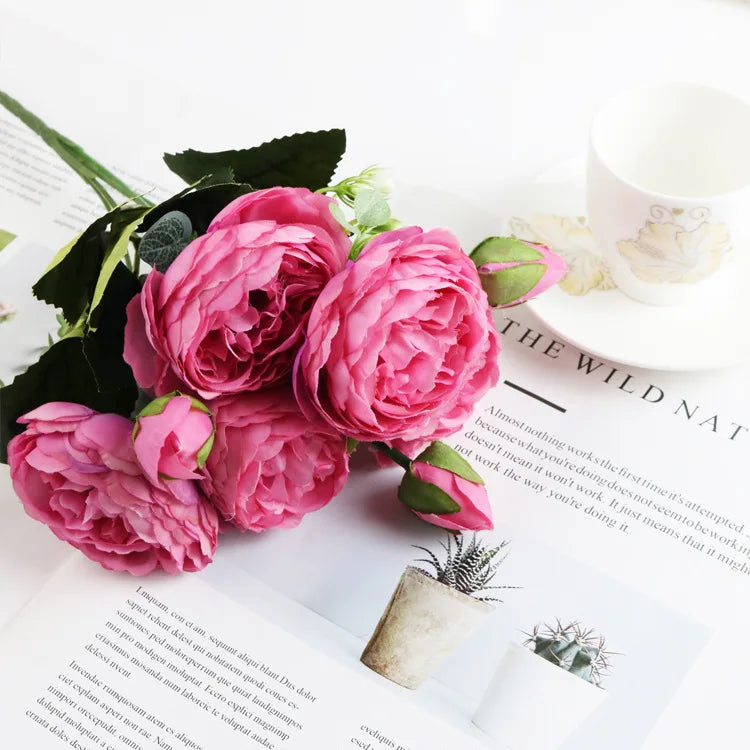 bouquet fleurs artificielles soie pivoine decoration maison elegante anniversaire mariage baby shower intérieur
