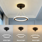 suspension lumineuse moderne anneau noir blanc led 15w variable cuisine salon chambre entrée