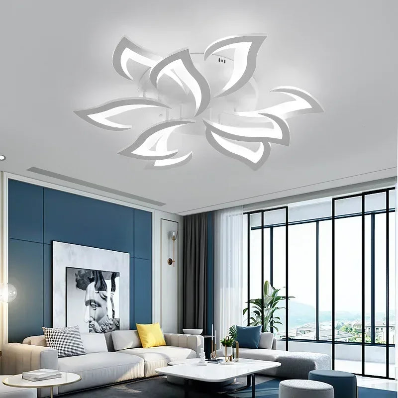 lampe moderne fleur lotus acrylique polie blanc noir réglable lumière chambre salon