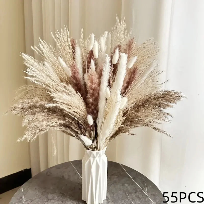 bouquet fleurs séchées beige vert boho rustique décoration intérieure anniversaire mariage pendaison crémaillère