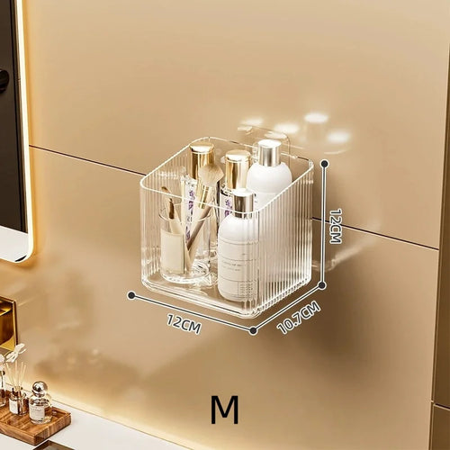 rangements salle bain adhésifs transparents modernes boîtes cosmétiques serviettes brosse dents eléctrique