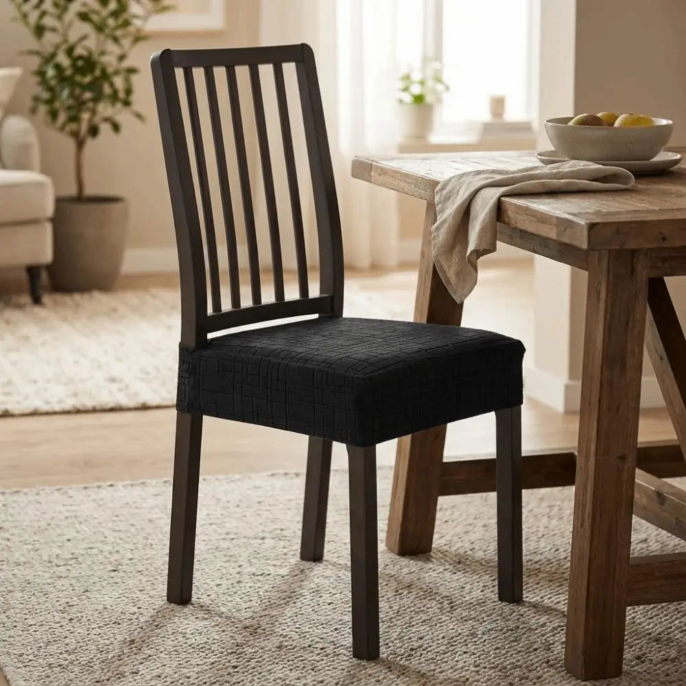 housses chaise moderne carreaux géométriques noir bleu marine gris clair polyester antidérapantes