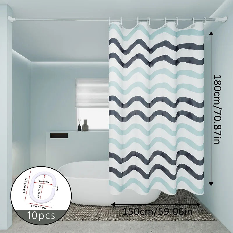 rideau douche moderne éva blanc bleu gris motif rayures ondulées opacité ourlet standard respectueux