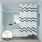 rideau douche moderne éva blanc bleu gris motif rayures ondulées opacité ourlet standard respectueux