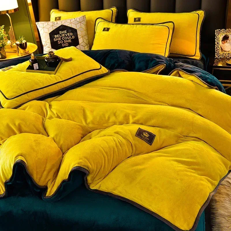housse couette taies d'oreiller drap molleton velours doux moderne élégant beige violet jaune orange