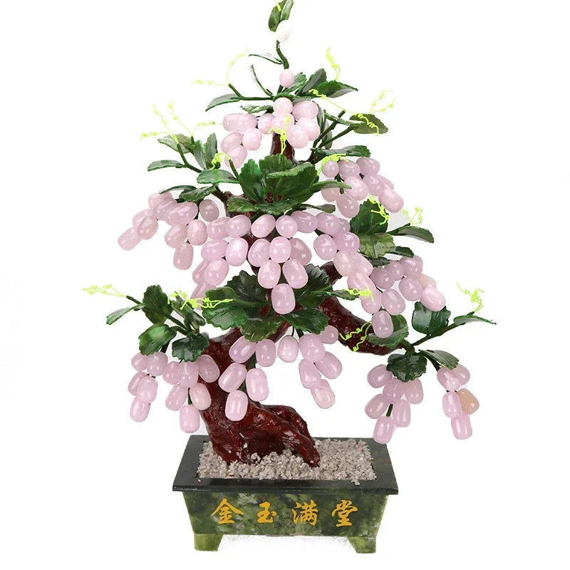 ornement arbre raisin pierre artificiel feuilles vertes grappes roses décoration intérieure salon cave vin