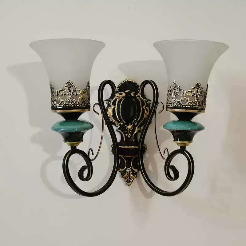 lustre suspendu classique céramique verre opalescent vintage motifs floraux dorés