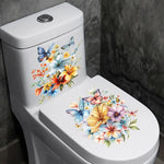 autocollants muraux fleurs colorées bouquet papillons salle bain blanc 30x30cm 2pièces adhésifs