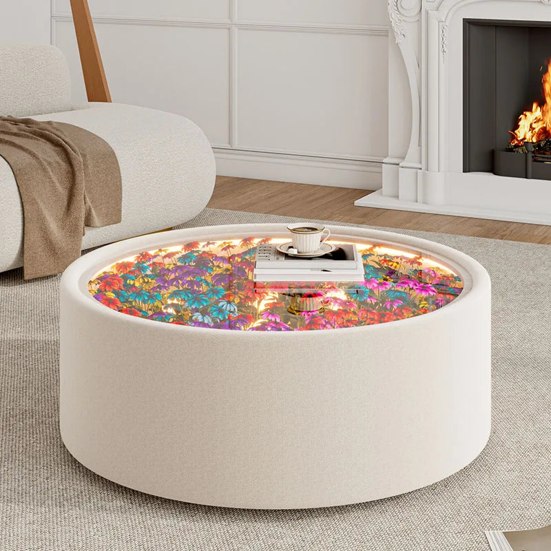 table basse moderne verre transparent motif floral couleur beige table salon contemporaineDecorationMinimalisteFlorale