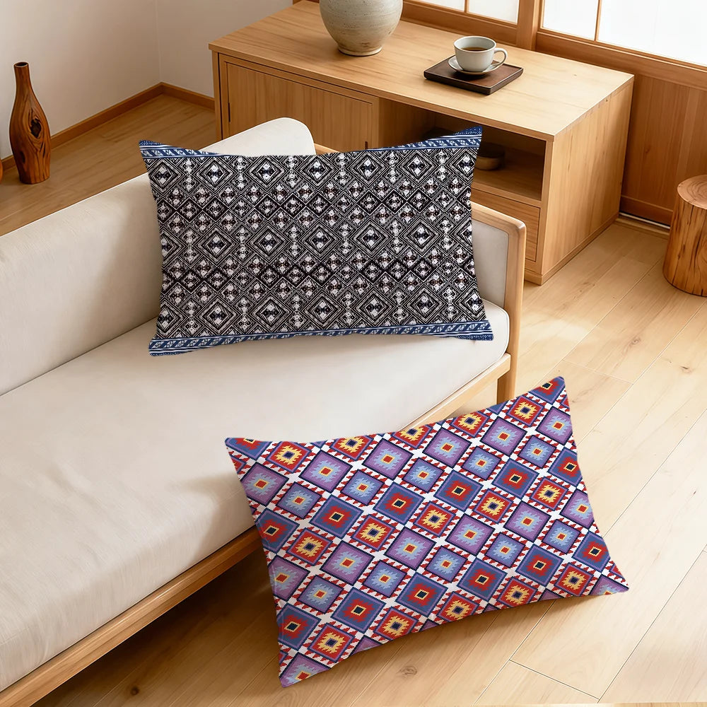 housse coussin rectangulaire motif ethnique rétro polyester décoratif canapé salon voiture 30x50cm 40x60cm 50x70cm