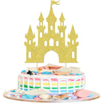 décoration gâteau château glitter princesse doré bleu rose anniversaire fête piquettes bambou