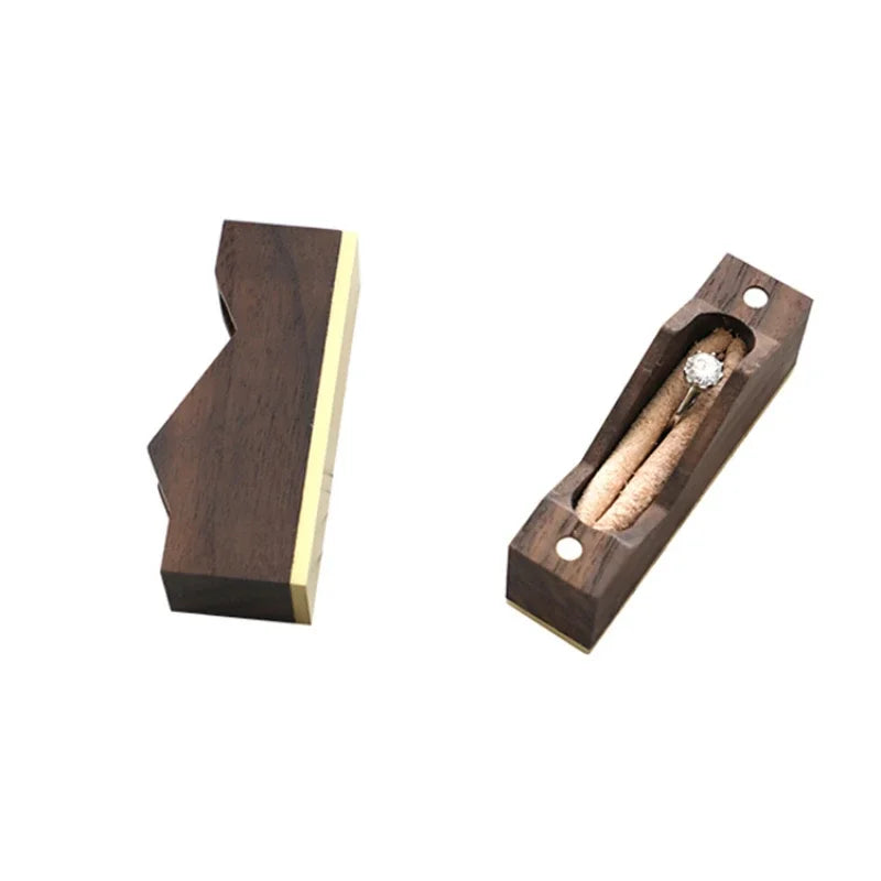boîte bijoux bois noir anneaux fermeture magnétique élégante rangement rectangle