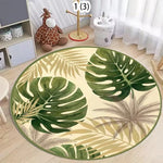 tapis rond moderne feuilles tropicales vert beige antidérapant polyester salon chambre decoratif