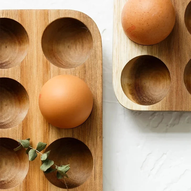 boîte œufs bois naturel minimaliste compartiments 11cm largeur haute rusticité organiser œufs décoration cuisine