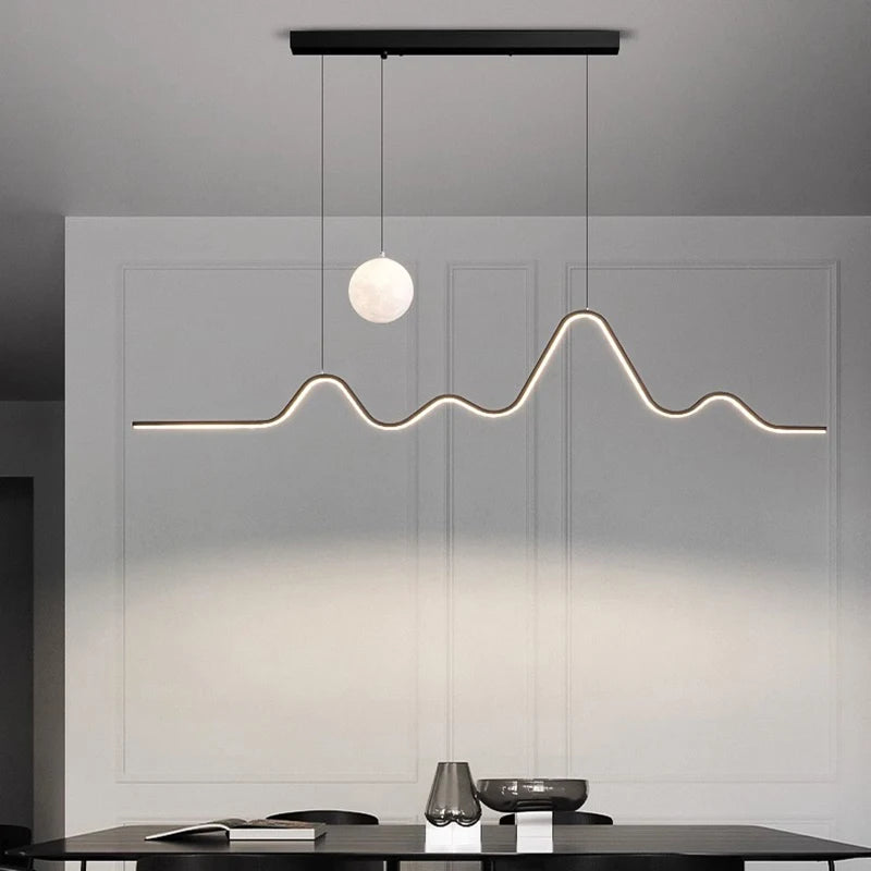 suspension lumineuse moderne ondulée globe lunaire noir blanc beige