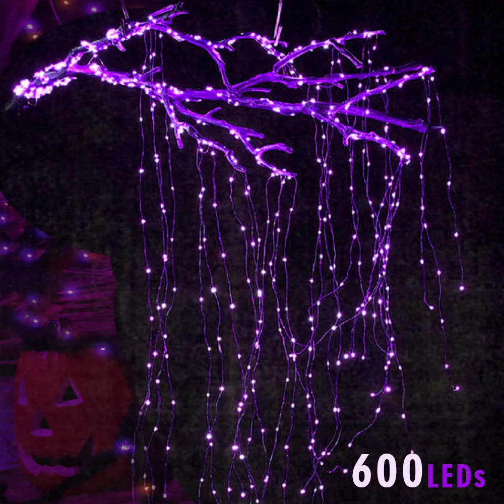 guirlande lumineuse halloween violet fleurs artificielles feuilles adaptateurs électriques led 1000cm festive jardin