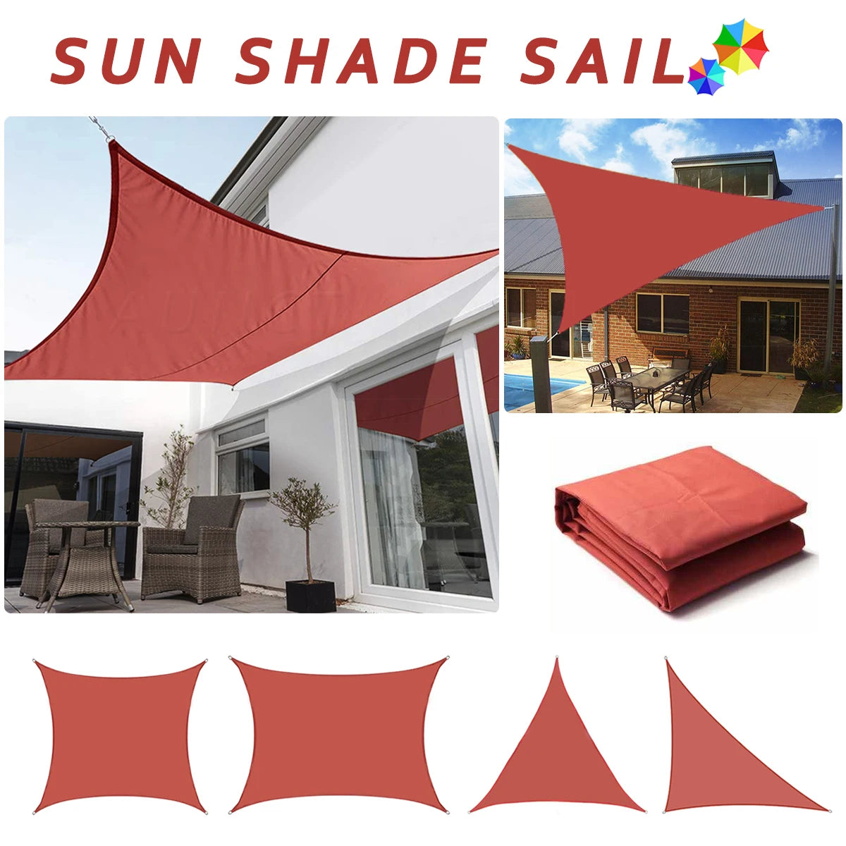 voile d'ombrage rouge terrasse jardin piscine soleil imperméable tissu oxford anneaux métalliques extérieur