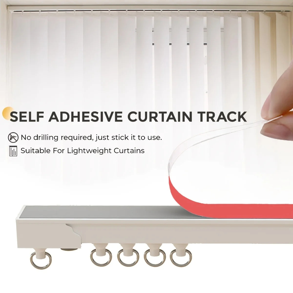 rail rideau auto adhésif gris rouge moderne crochets mur silencieux pvc