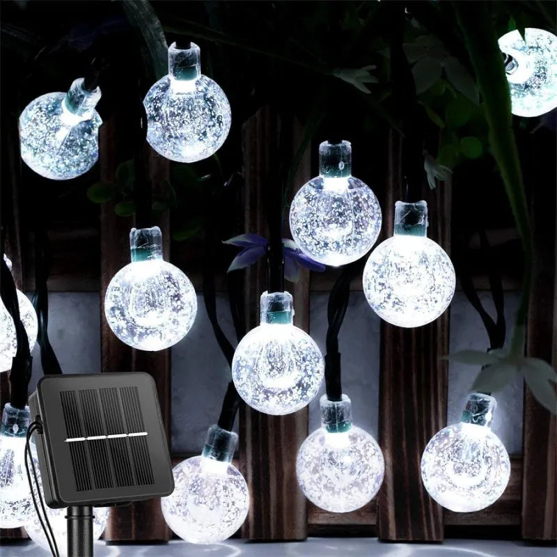 guirlande lumineuse solaire blanc chaud boules translucides moderne clips fixationextérieur ip65 led 37v abs