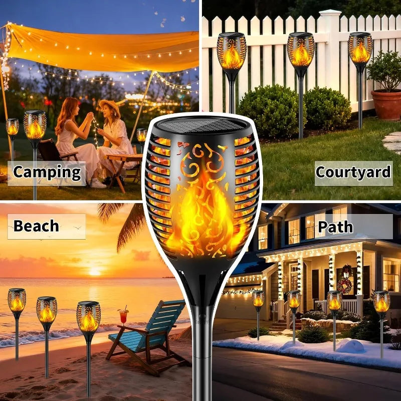 lanterne solaire led effet flamme vacillante moderne noire motif floral étancheextérieur jardin allée patio