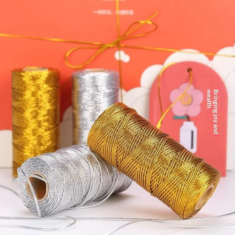 fil coton métallisé or argent rouge vert lustré brillant décoration festive bricolage emballage cadeau